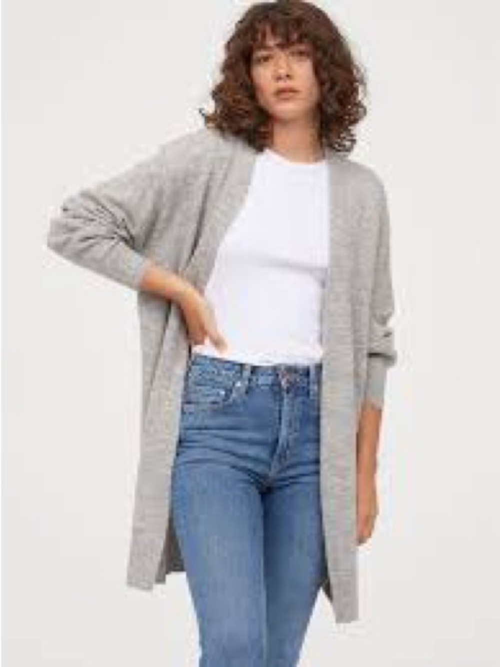 Wilfred Light Gray Open-Front Long Cardigan